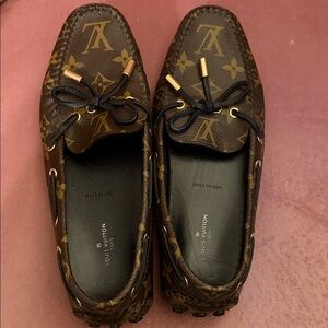 Louis Vuitton Monogram Loafers in Brown with Gold Accents